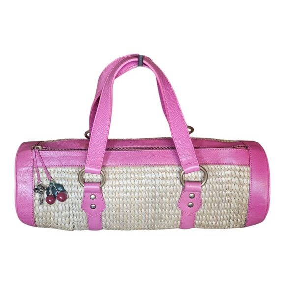 Juicy Couture Handbags - Y2K JUICY COUTURE Woven Straw Wicker Barrel Purse w/Cherry Charm